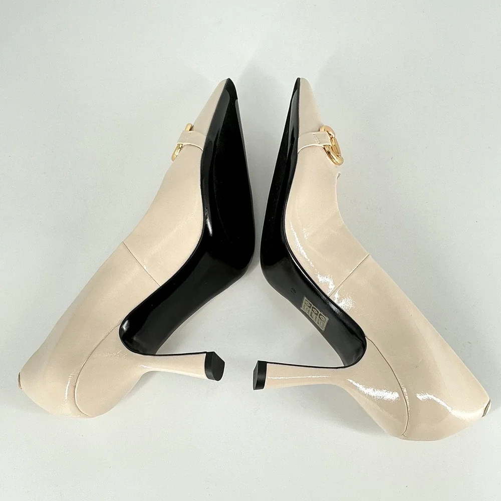 Jeffrey Campbell Size 10 Cream Patent Leather Horsebit Pumps NEW Estella $145